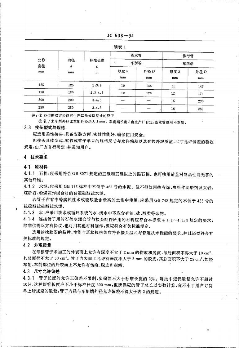 JC538-1994 石棉水泥落水管、排污管及其接头.pdf 第2页