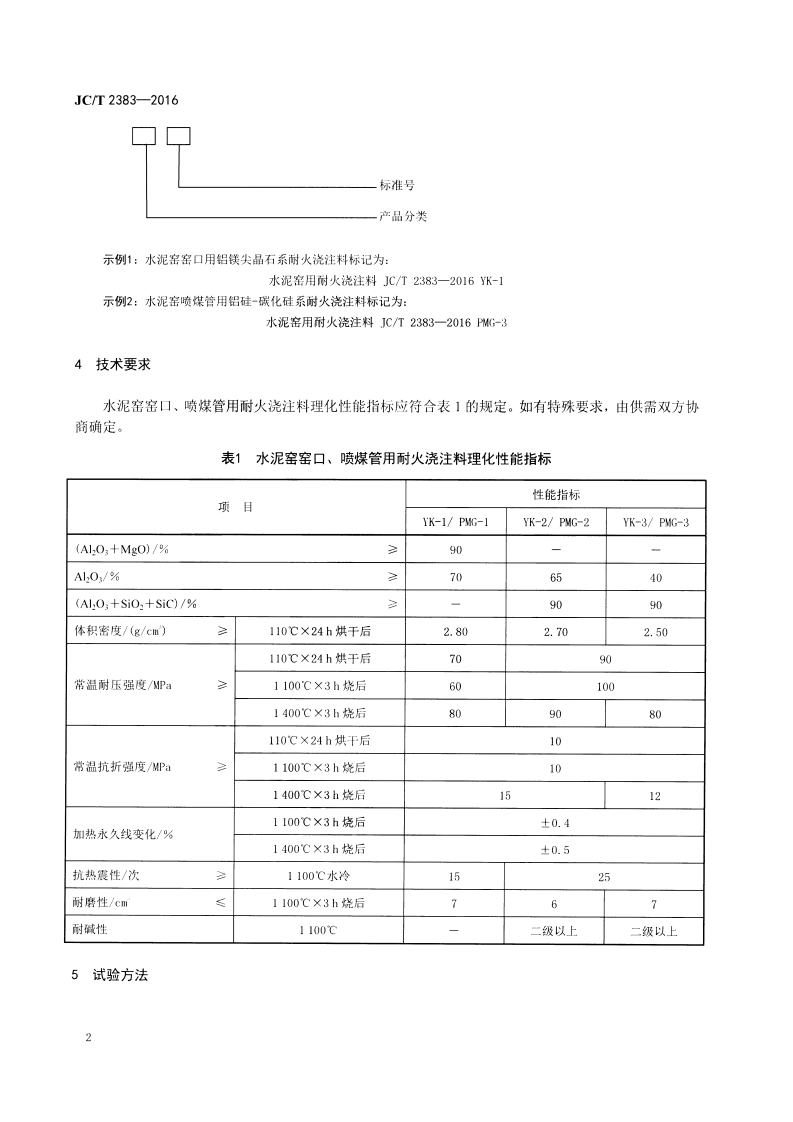 JCT2383-2016 水泥窑窑口、喷煤管用耐火浇注料.pdf 第4页