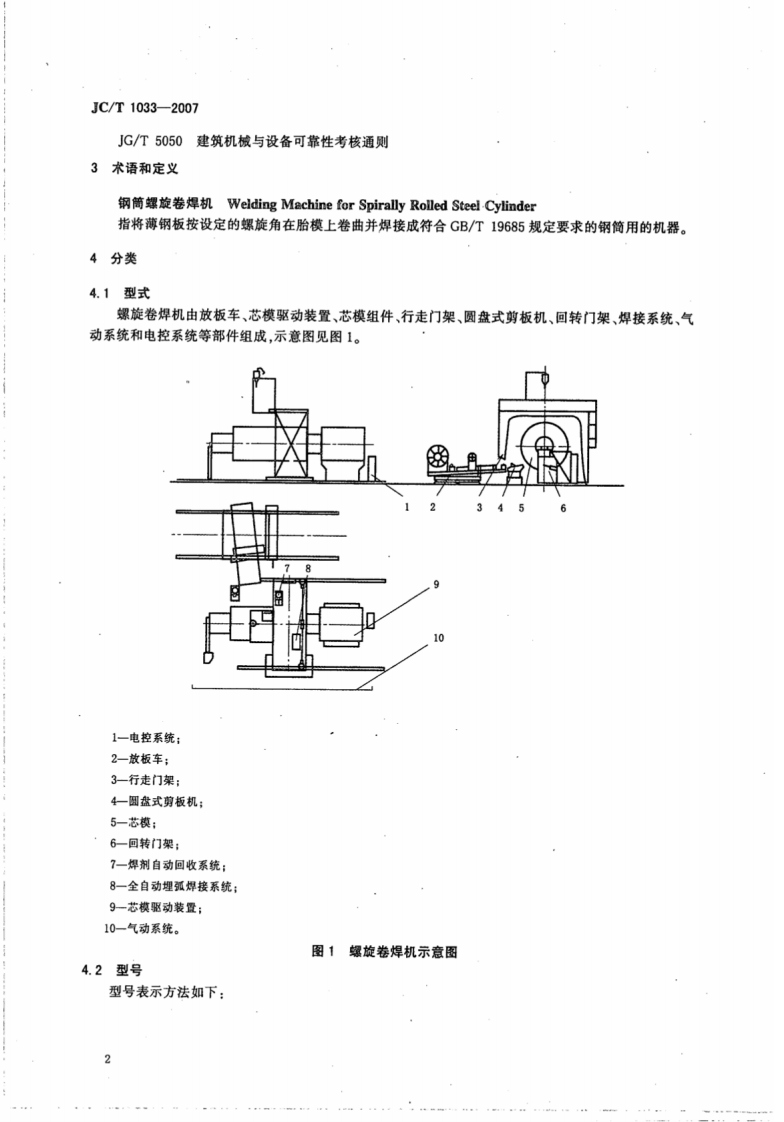 JCT1033-2007 预应力钢筒混凝土管用钢筒螺旋卷焊机.pdf 第4页