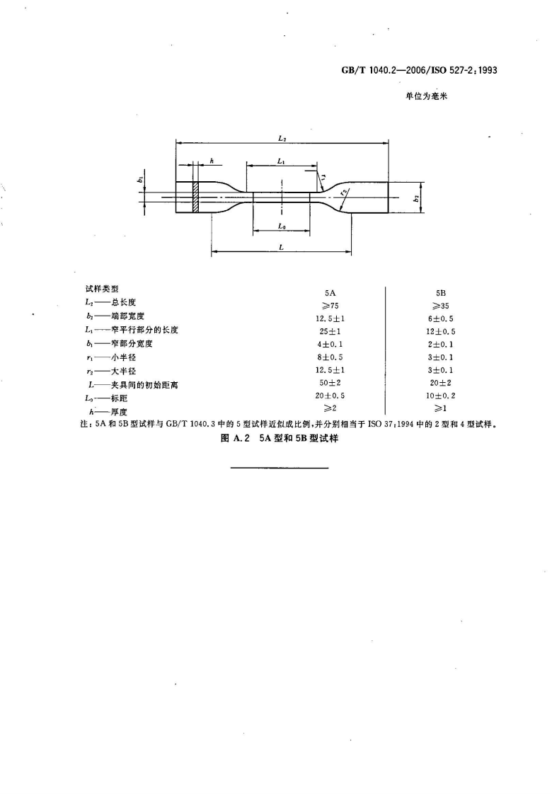 GBT1040.2-2006 塑料 拉伸性能的测定 第2部分模塑和挤塑塑料的试验条件.pdf 第5页
