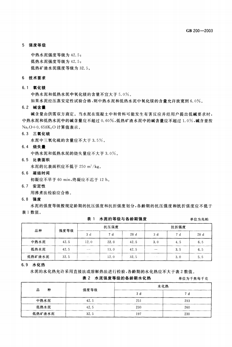 GB200-2003 中热硅酸盐水泥 低热硅酸盐水泥 低热矿渣硅酸盐水泥.pdf 第5页