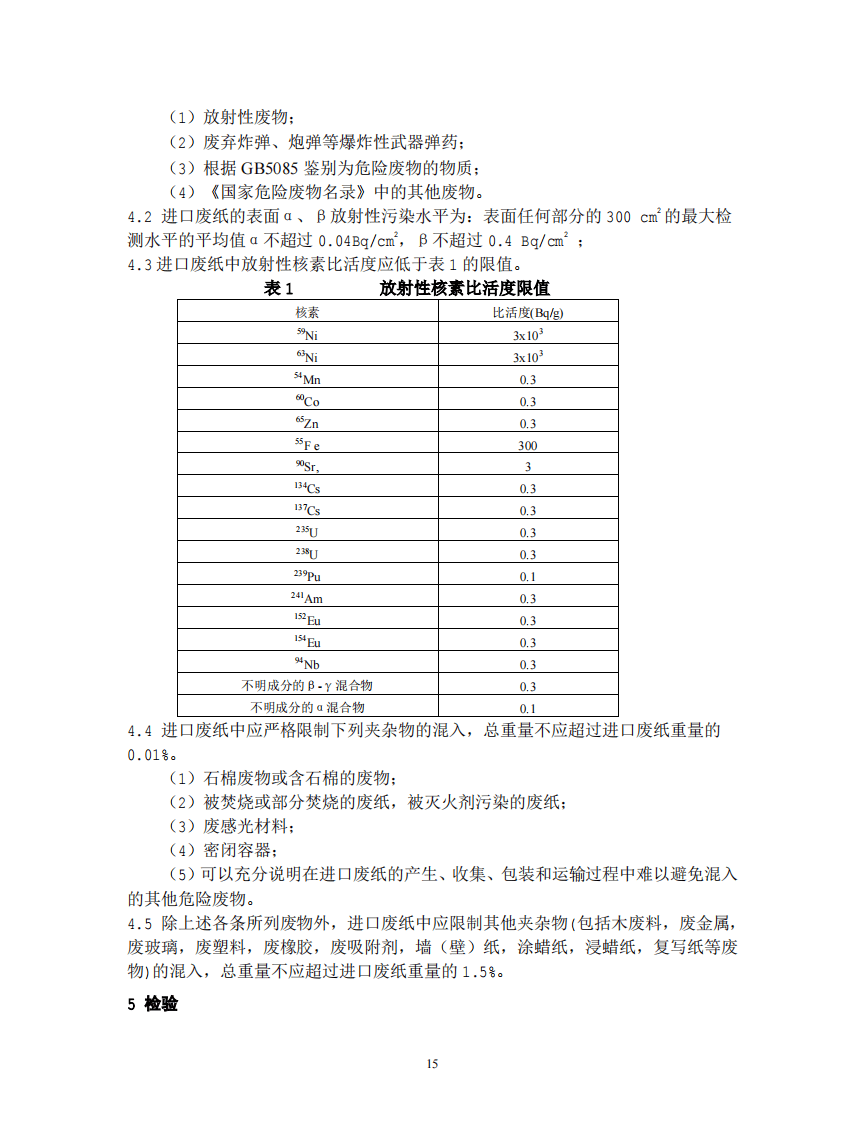 GB 16487.4-2005 进口可用作原料的固体废物环境保护控制标准&mdash;废纸或纸板.pdf 第4页
