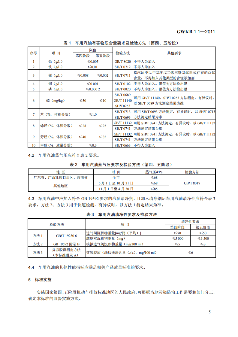 GWKB 1.1-2011 车用汽油有害物质控制标准（第四、五阶段）.pdf 第5页