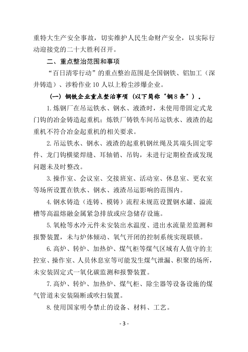 2022年5月发布《工贸行业安全生产专项整治&ldquo;百日清零行动&rdquo;工作方案》.docx 第3页