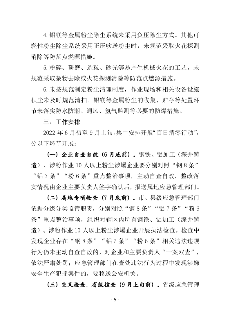 2022年5月发布《工贸行业安全生产专项整治&ldquo;百日清零行动&rdquo;工作方案》.docx 第5页
