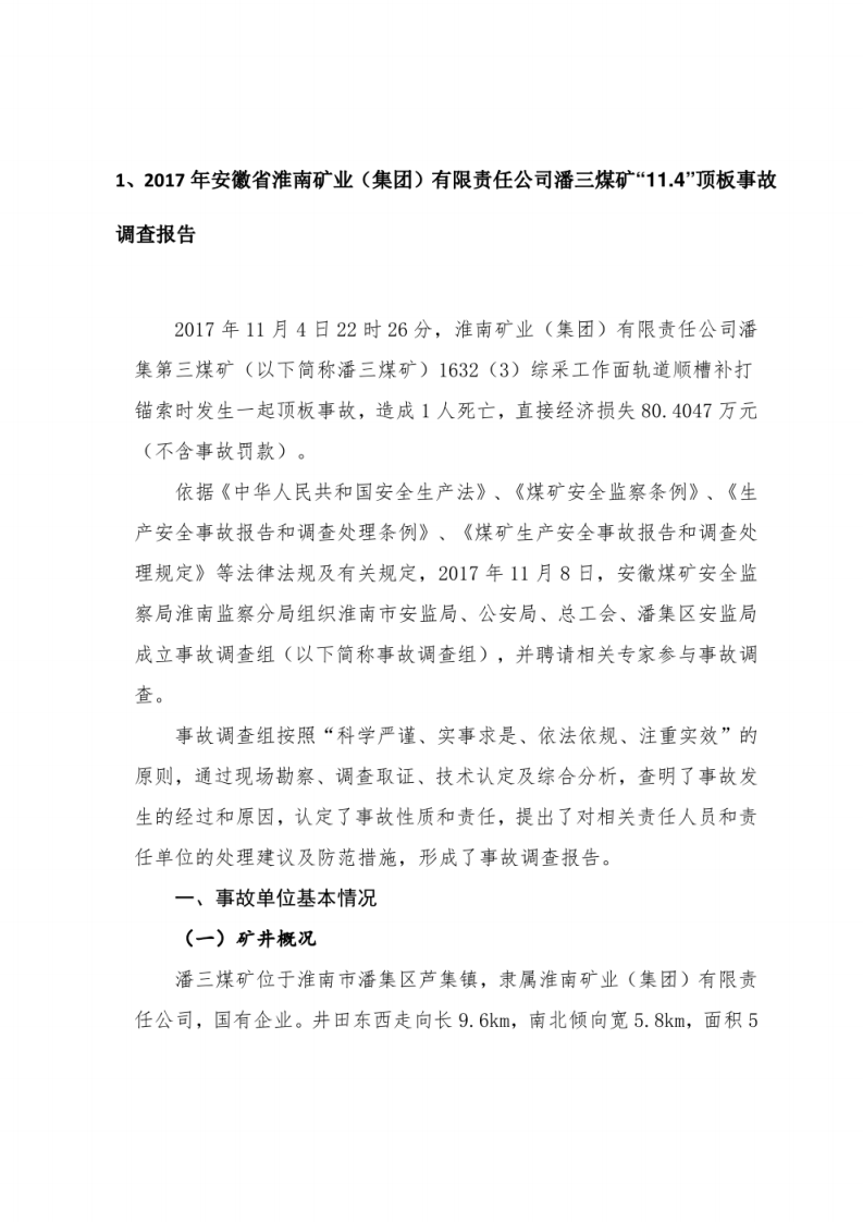 煤矿顶板事故调查报告汇编，煤矿顶板事故调查报告模板，煤矿顶板事故案例分析.pdf 第2页