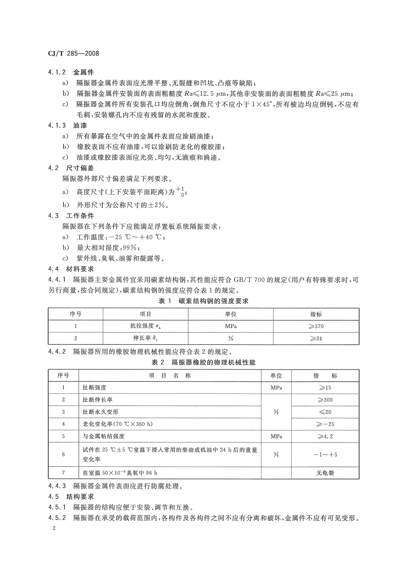 CJT285-2008 城市轨道交通浮置板橡胶隔震器.pdf 第4页