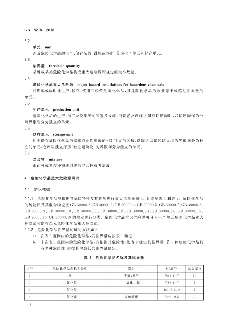 GB18218-2018 危险化学品重大危险源辨识.pdf 第4页