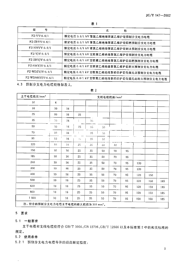 JGT147-2002 额定电压0.6-1kV铜芯塑料绝缘预制分支电力电缆.pdf 第5页