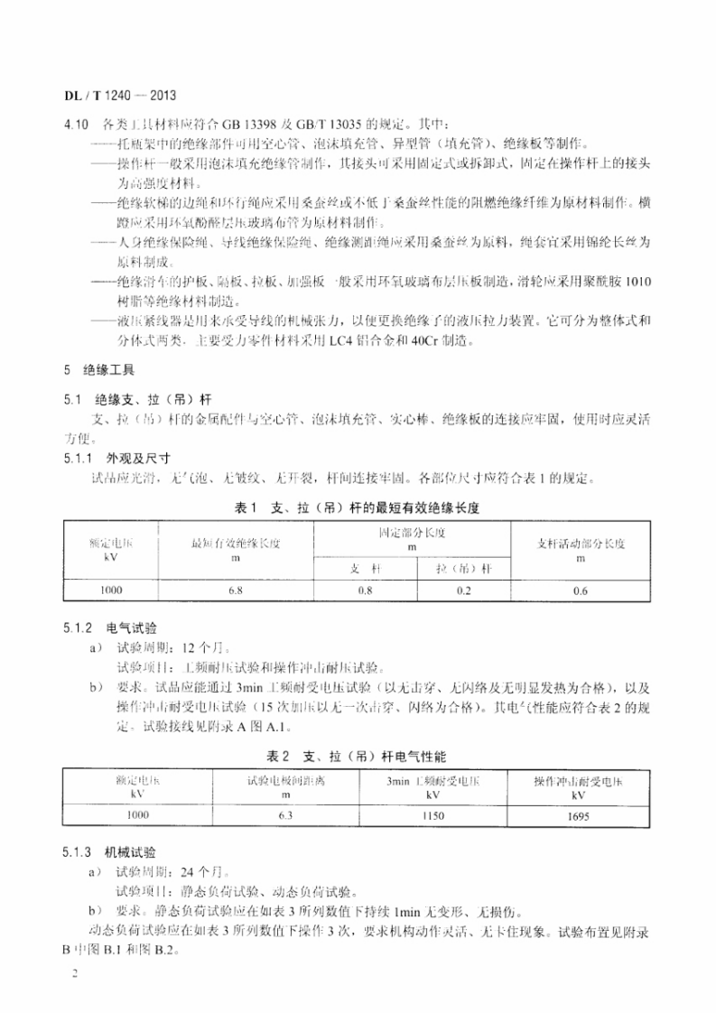 DLT1240-2013 1000kV带电作业工具装置和设备预防性试验规程.pdf 第5页