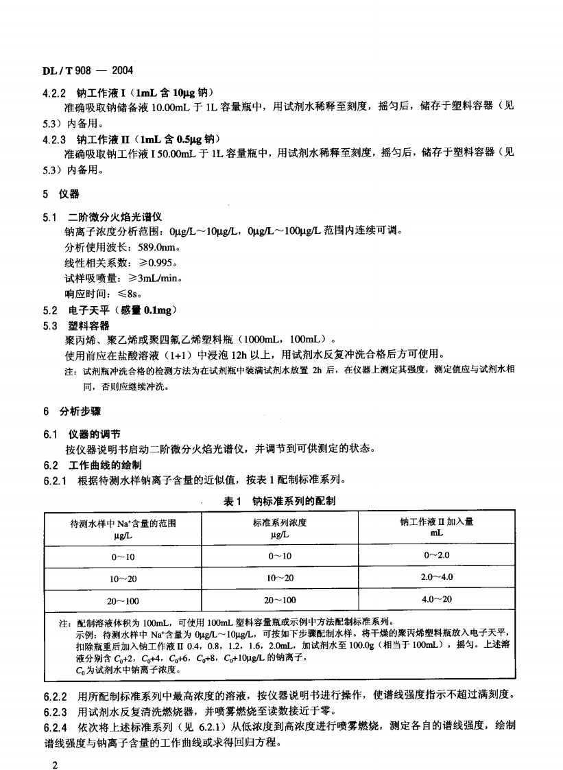 DLT908-2004 火力发电厂水汽试验方法 钠的测定 二阶微分火焰光谱法.pdf 第5页