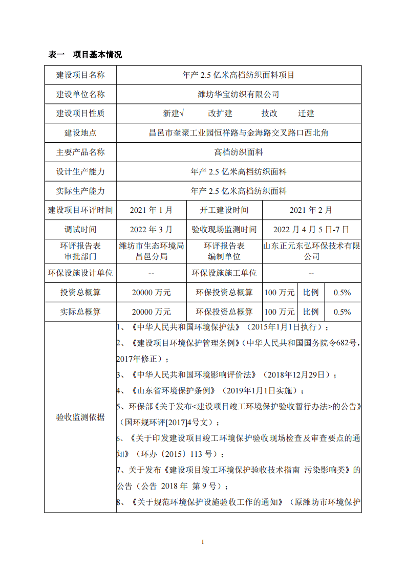 潍坊华宝纺织有限公司年产2.5亿米高档纺织面料项目验收报告（公示）.pdf 第3页