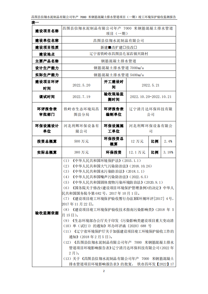 昌图县信翔水泥制品有限公司年产 7000 米钢筋混凝土排水管道项目（一期）  验收报告.pdf 第3页