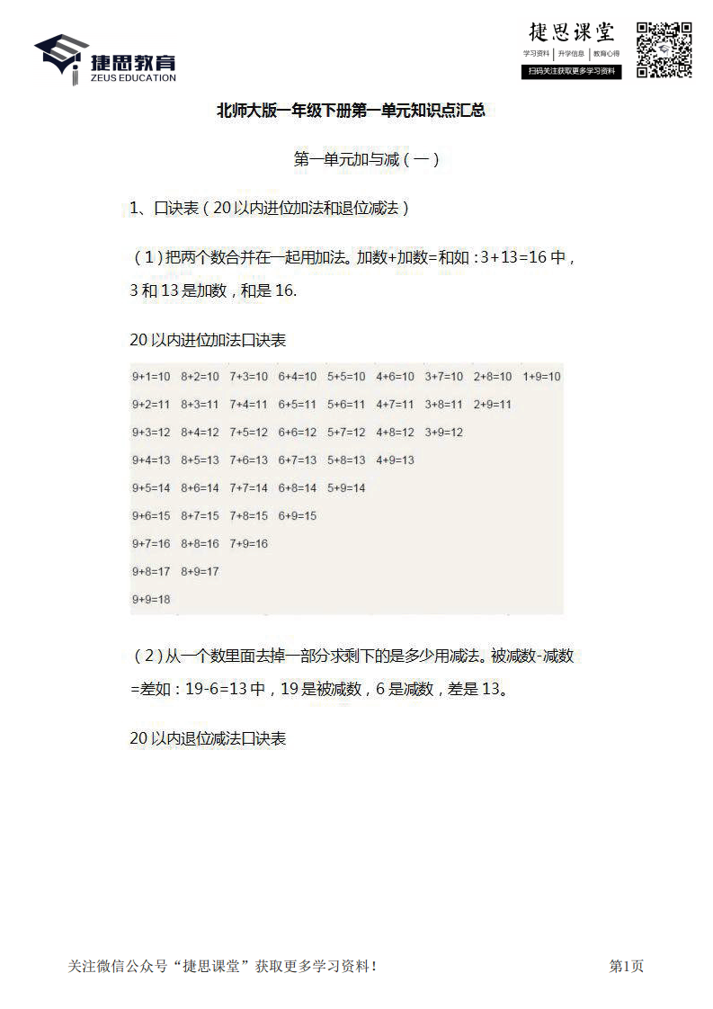 一年级下册数学北师大版知识要点汇总.pdf 第1页