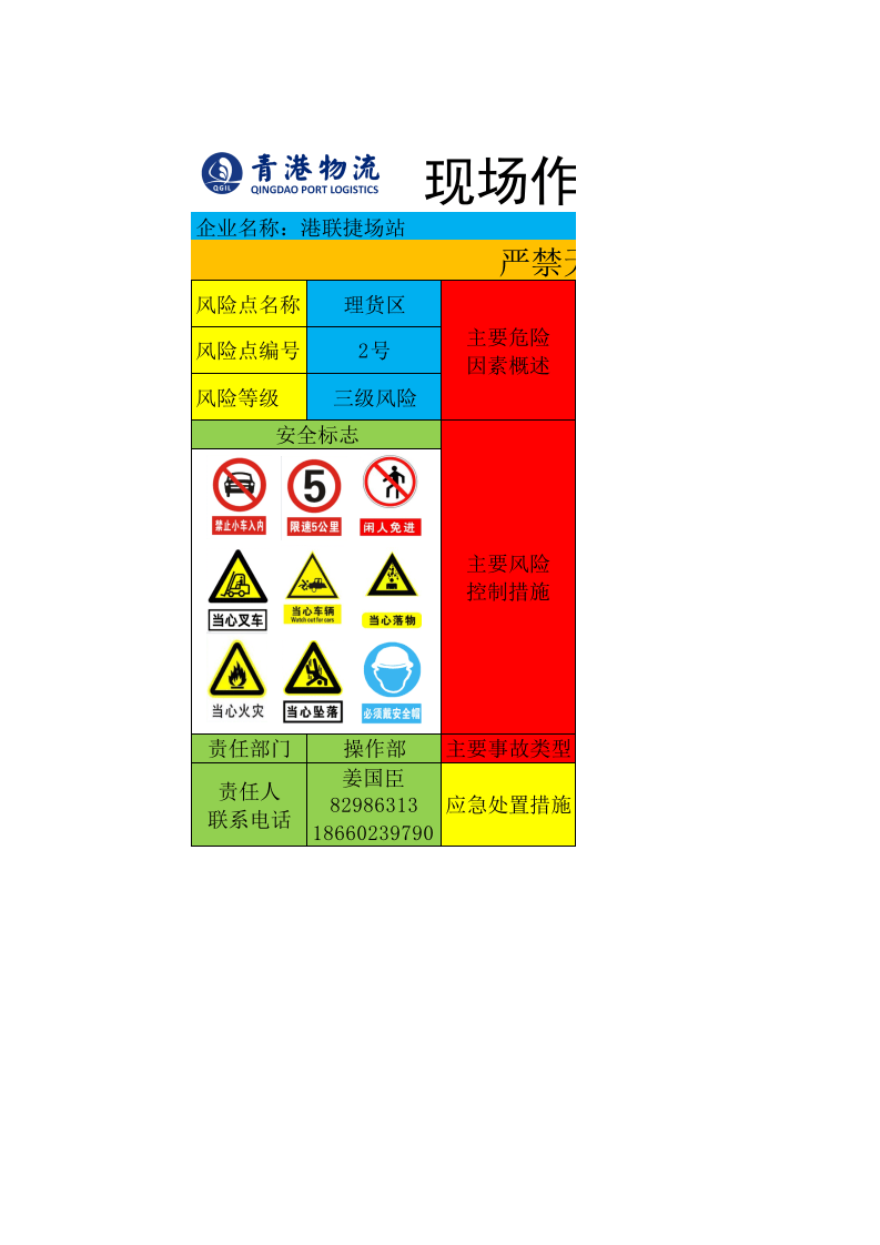 物流行业安全风险告知牌&mdash;&mdash;2号风险--理货区（总站）.xlsx 第1页