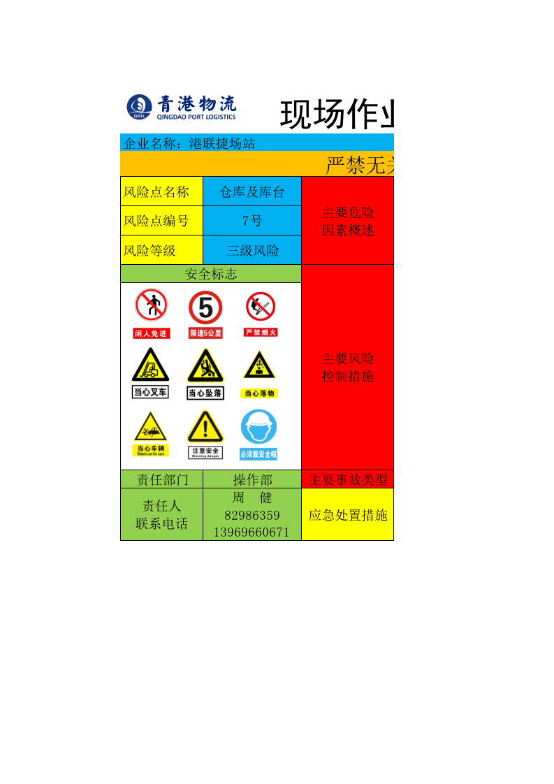 物流行业安全风险告知牌&mdash;&mdash;7号风险--仓库及库台.xlsx 第1页