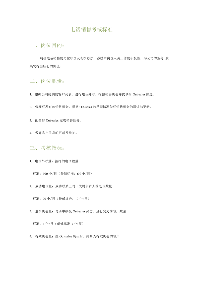 电话销售考核标准.docx 第1页