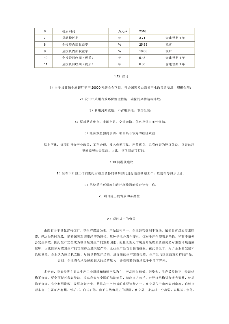 20000吨镁合金项目可研报告.doc 第5页