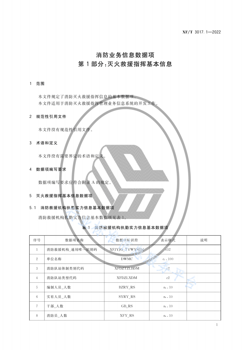 XF T3017.1-2022消防业务信息数据项第1部分：灭火救援指挥基本信息.pdf 第5页