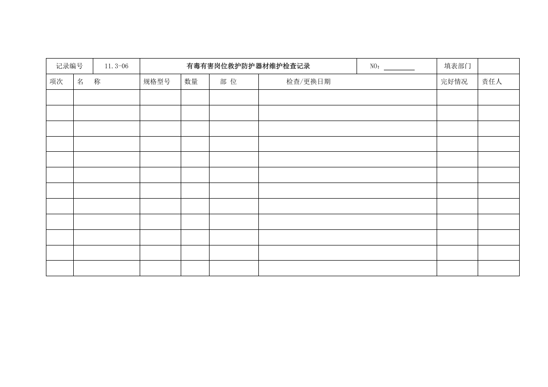 11.3-06有毒有害岗位防护救护器材维护检查记录.doc 第1页