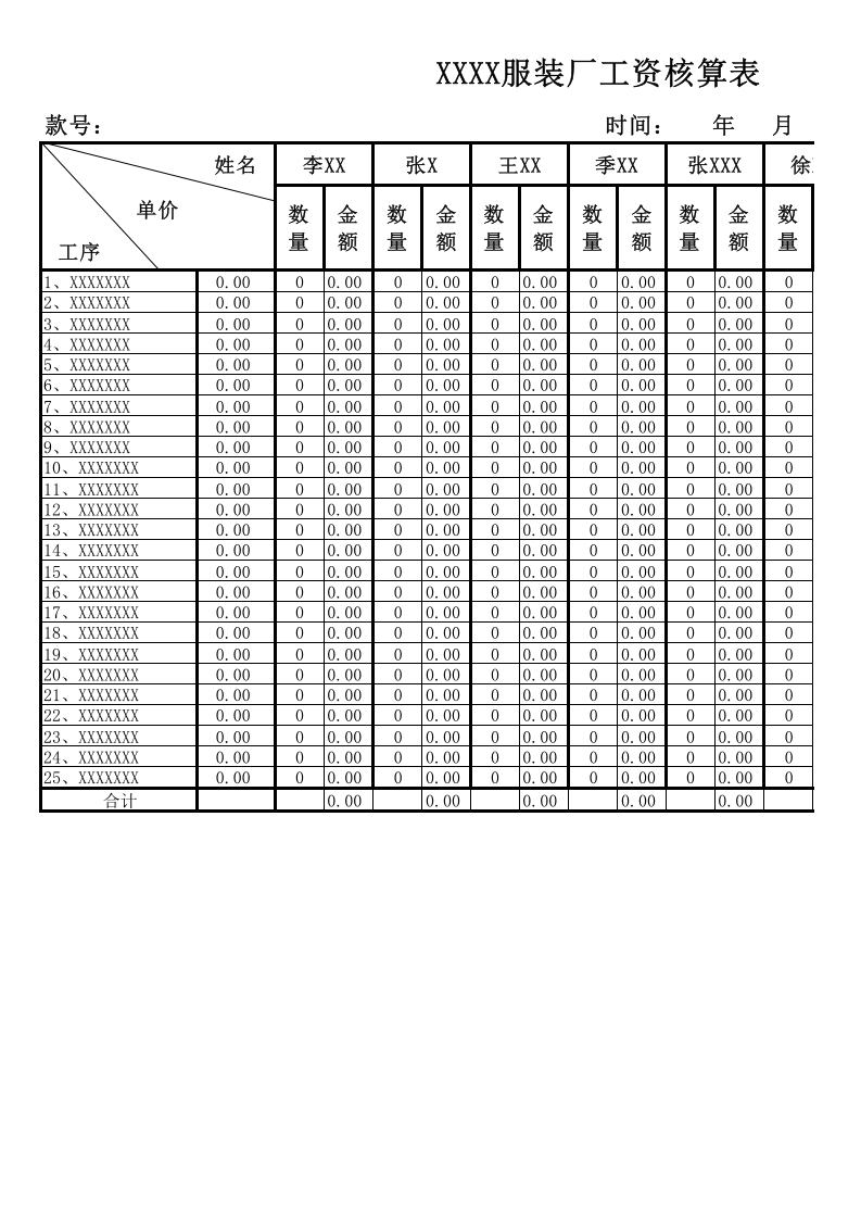 115 服装厂工资核算表.xls 第1页