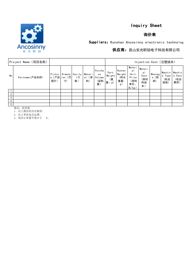 102 注塑产品成本核算表.xlsx 第1页