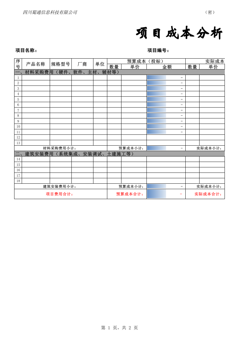 96 项目成本分析表.xlsx 第1页