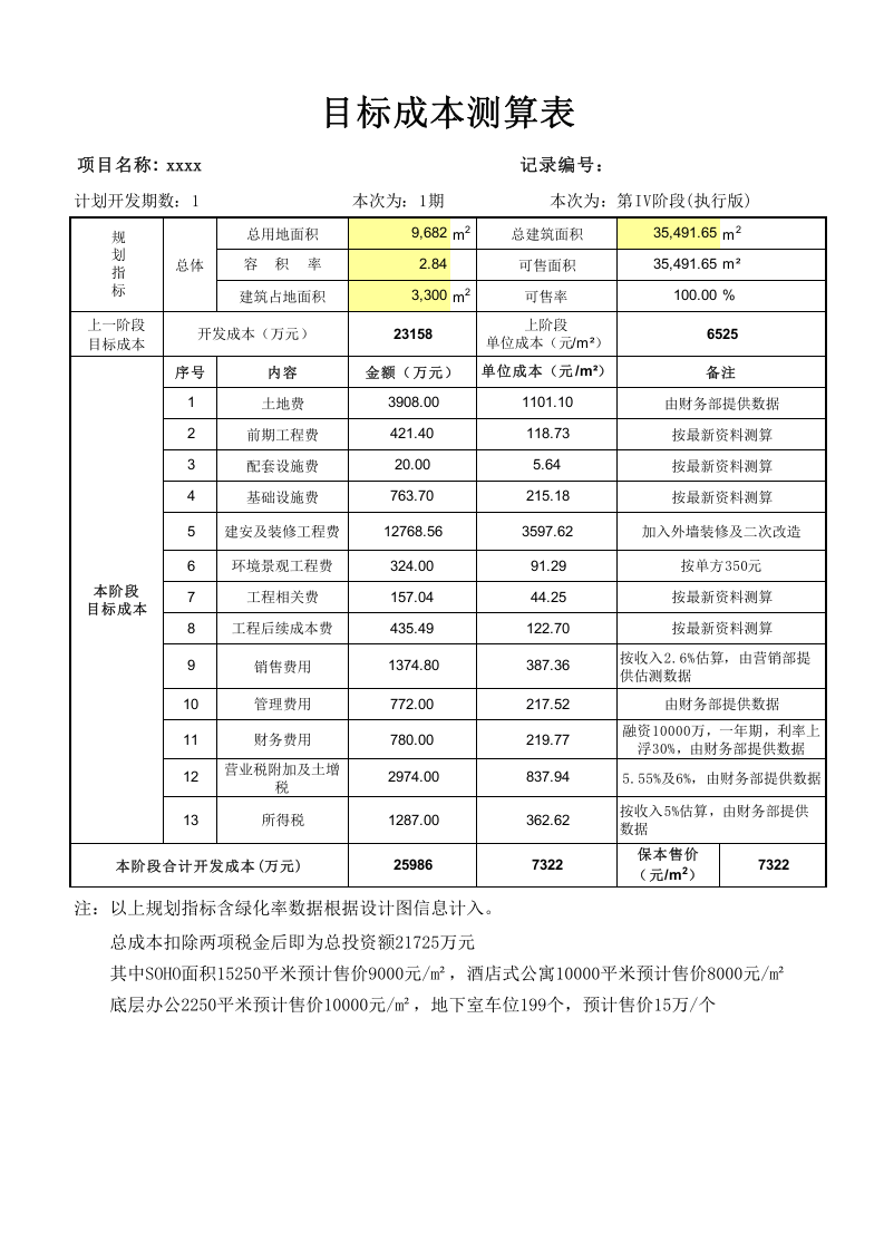90 目标成本测算表.xlsx 第1页