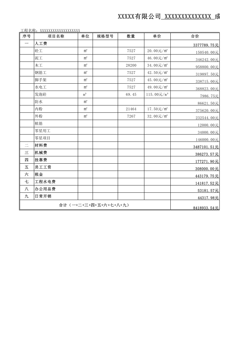 86 建筑工程成本分析表.xls 第1页