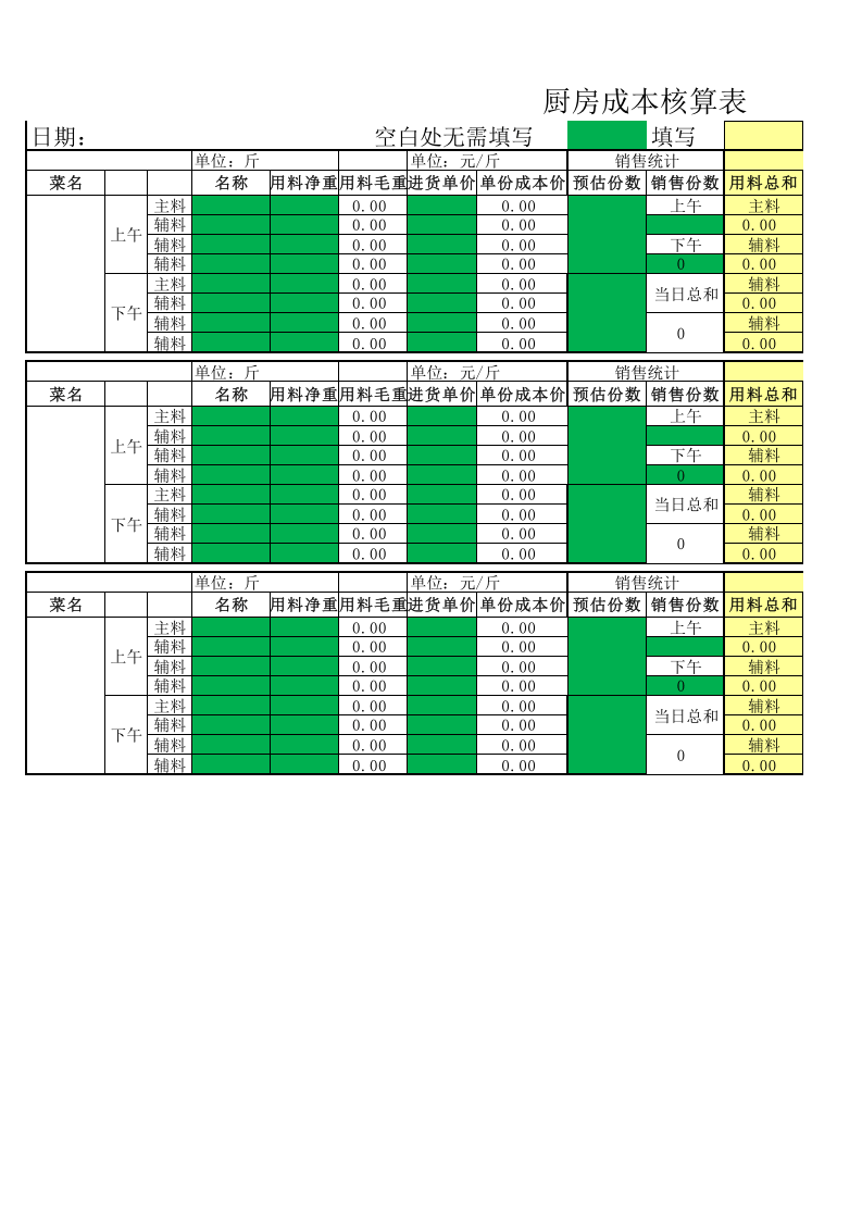 77 厨房成本核算表.xlsx 第1页