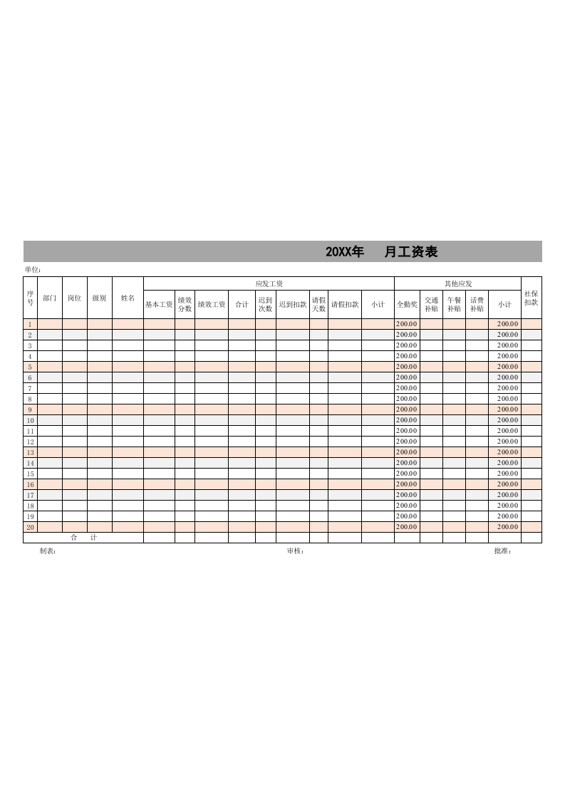 【通用】带全勤公式的工资表.xls 第1页