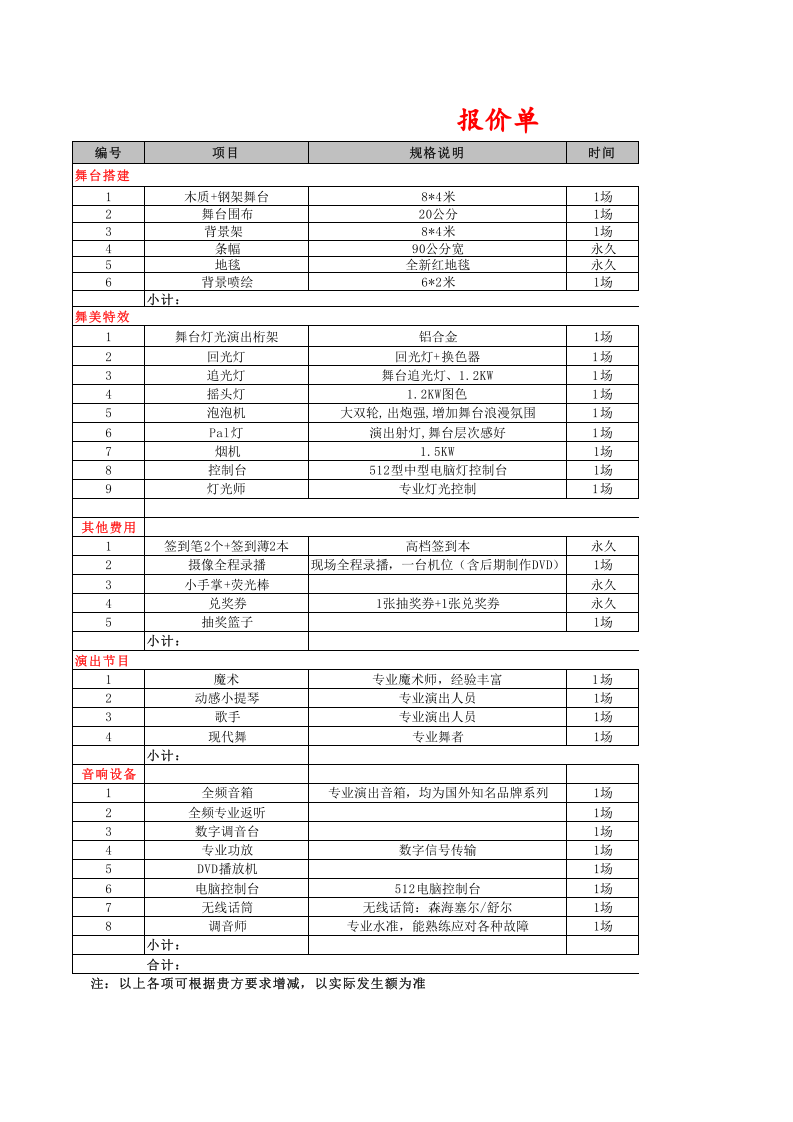 年会表演及晚宴费用预算_43.xls 第1页