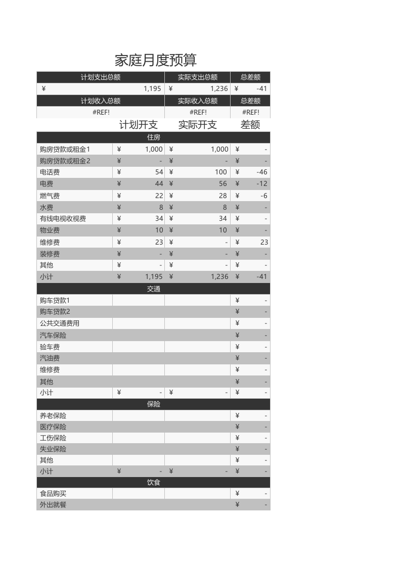 家庭月度预算_33.xls 第1页