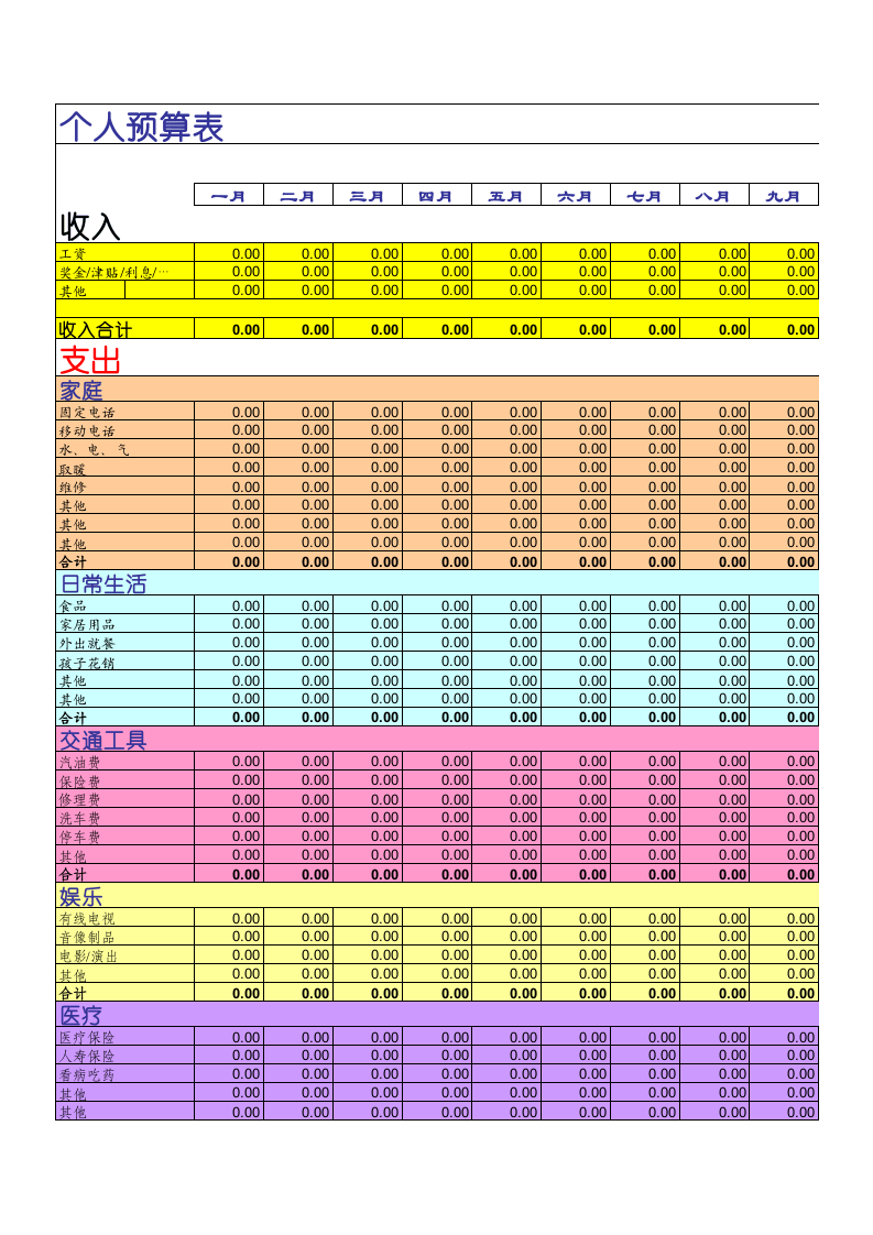 个人月度预算_22.xlsx 第1页