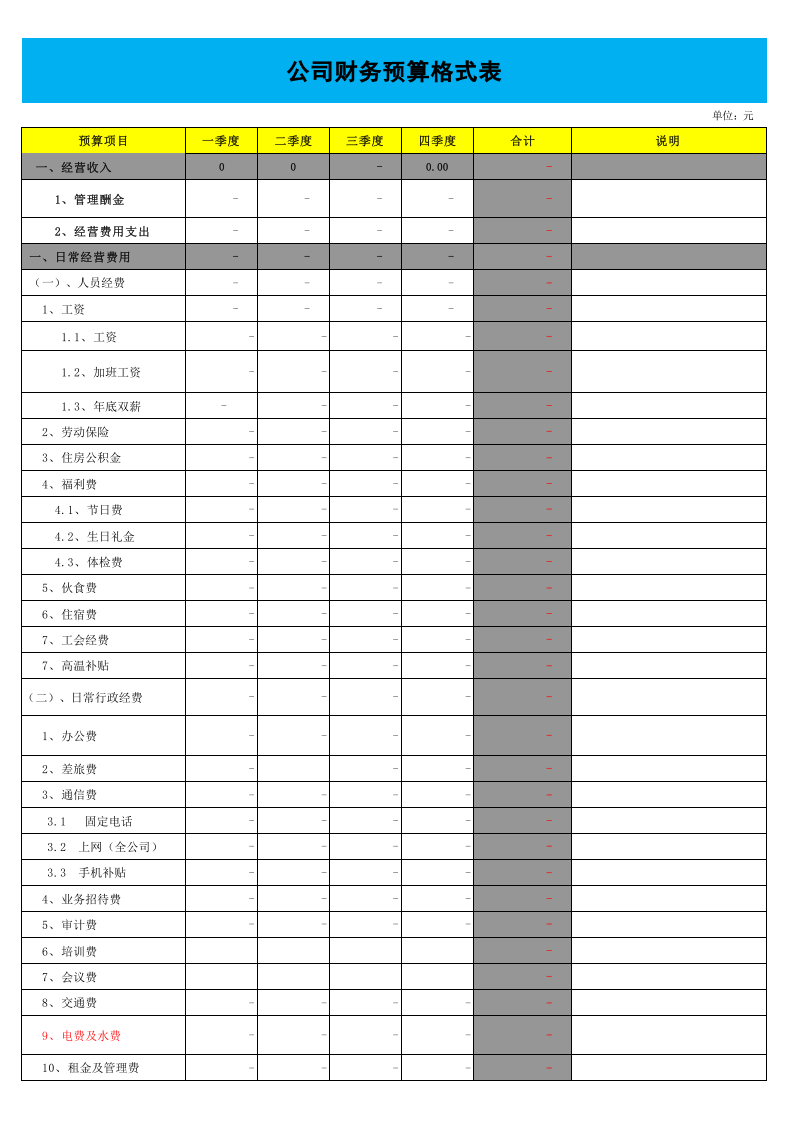 财务预算格式表(全年)_9.xls 第1页