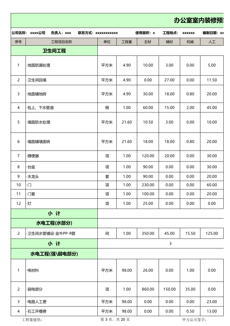 办公室装修预算表_3.xls 第3页