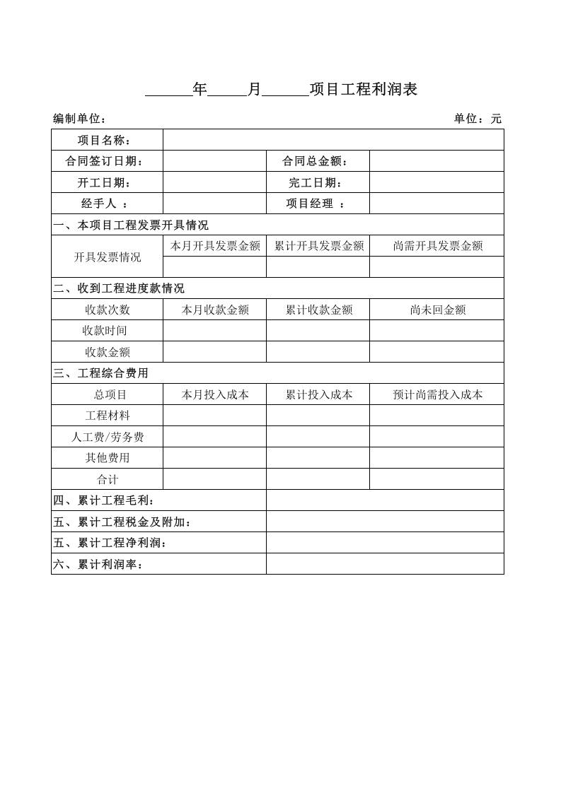 130 项目成本利润表.xls 第1页