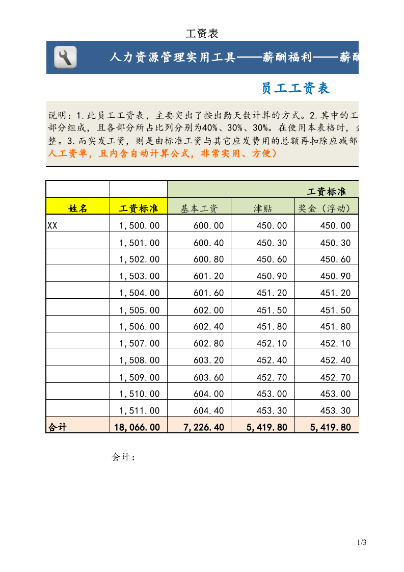 【通用】员工工资表.xls 第1页