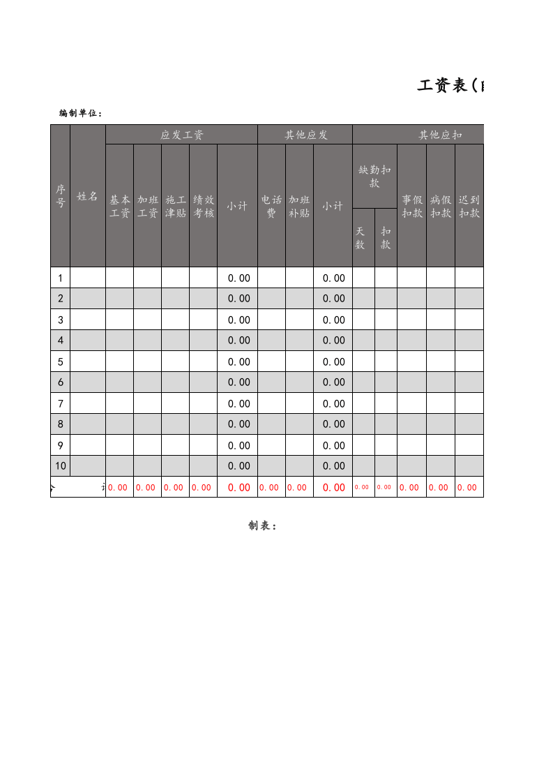 【通用】工资表( 自动计算 ).xlsx 第1页
