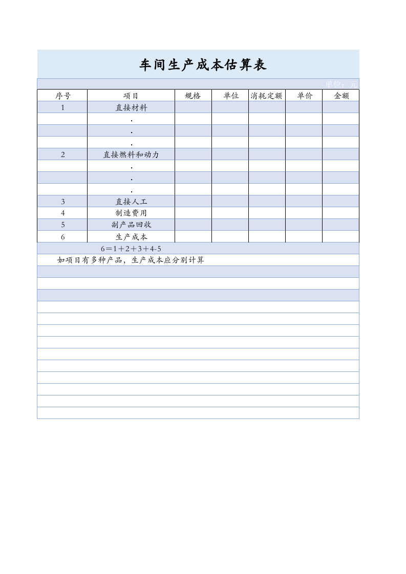 车间生产成本估算表.xlsx 第1页