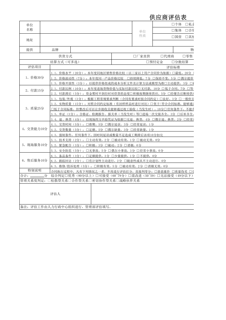 12-供应商评估表.xls 第1页