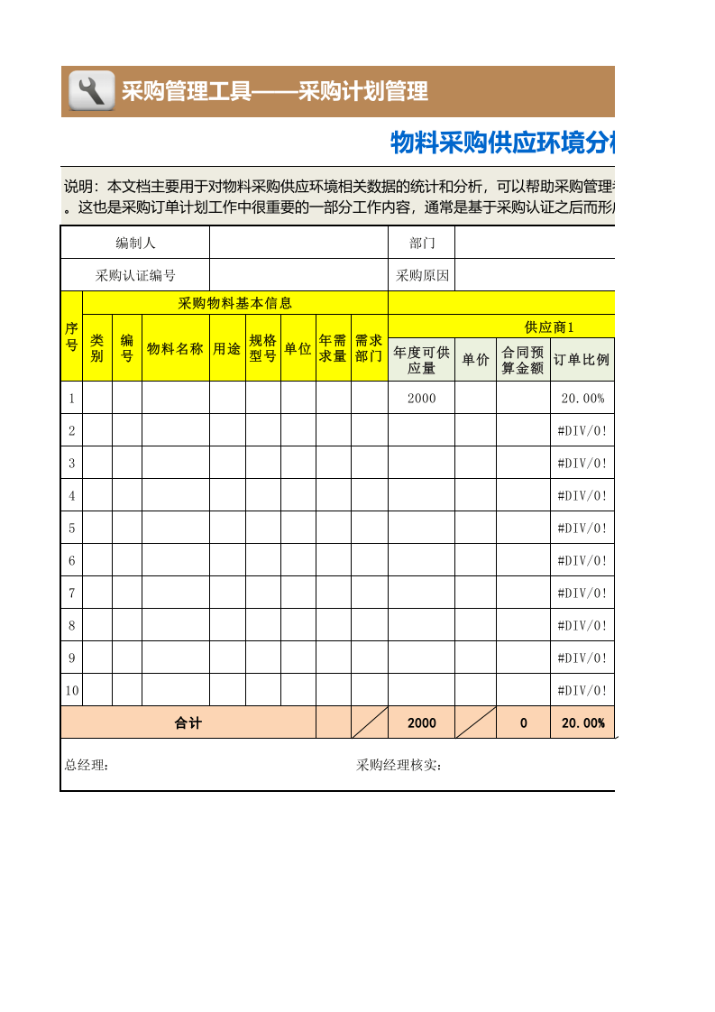 365 物料采购供应环境分析表.xlsx 第1页