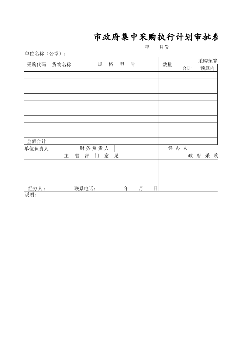 360 市政府集中采购执行计划审批表.xls 第1页