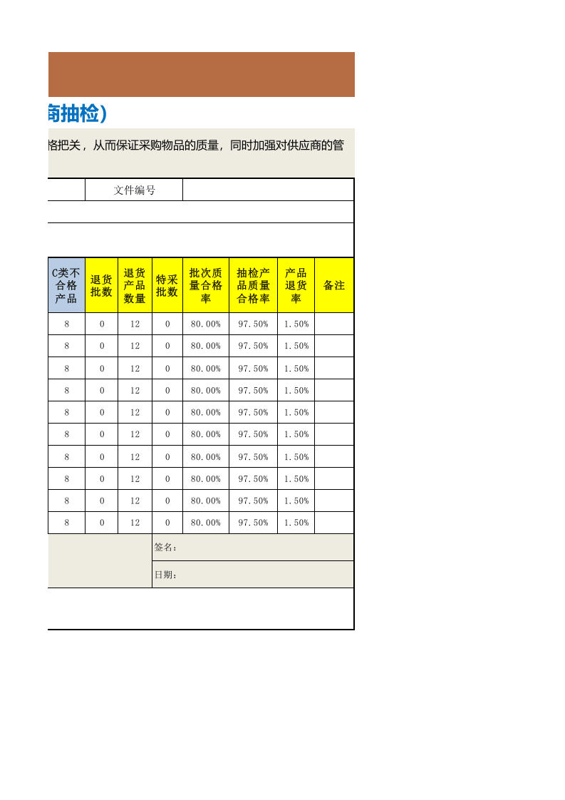 309 供货质量控制表（供应商抽检）.xlsx 第2页