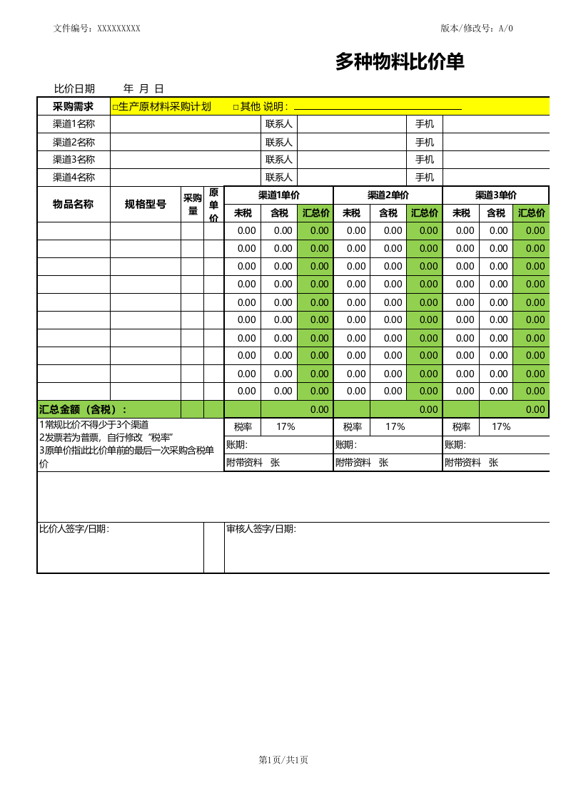 251 采购物料比价单.xls 第1页