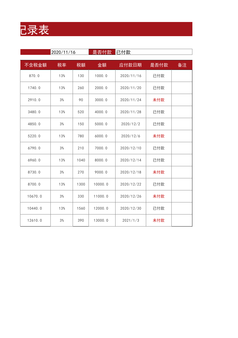 189 采购发票记录表（自动查询）Excel模板.xlsx 第2页