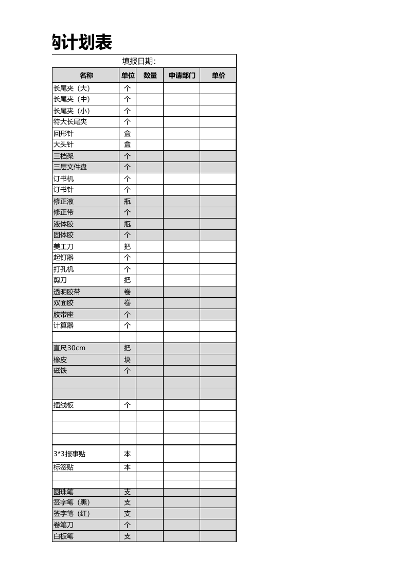 122 办公用品采购计划表.xls 第3页