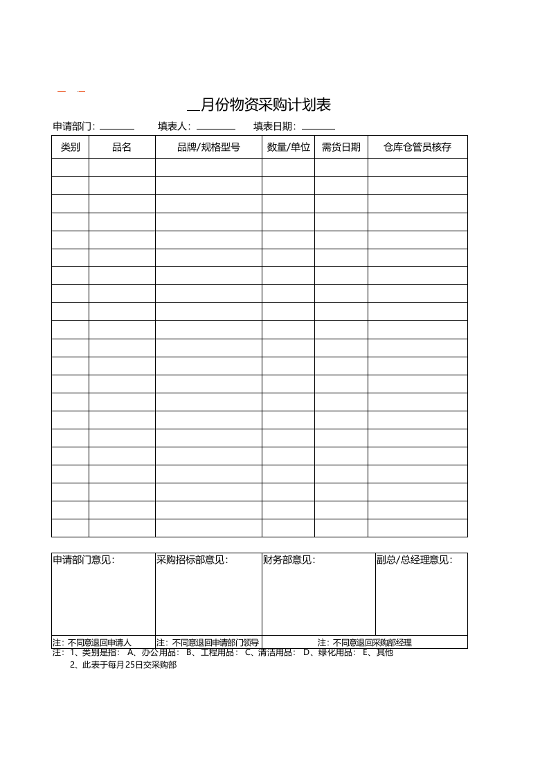 月度采购计划表.xlsx 第1页