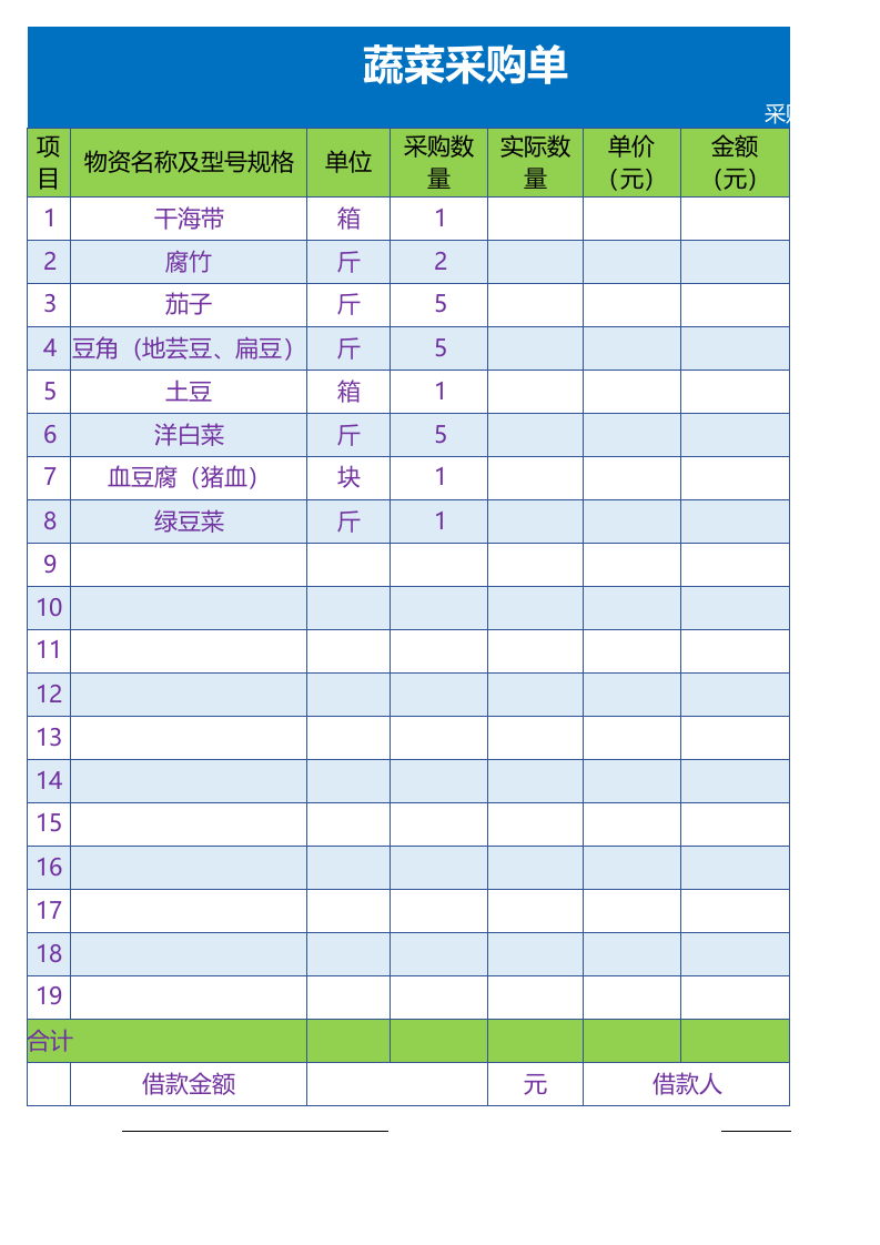 蔬菜采购单.xlsx 第1页