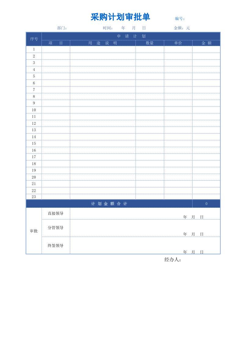 采购计划审批单模板.xlsx 第1页